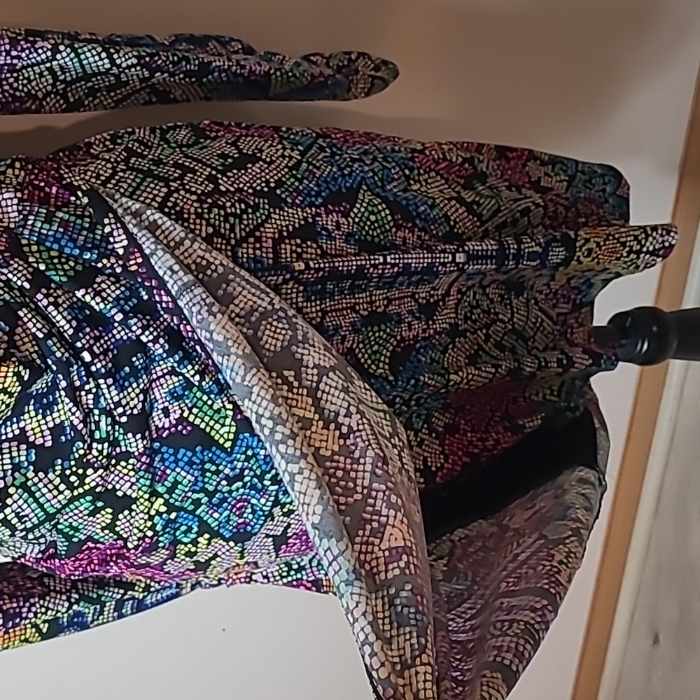 Hale Bob Shift Dress Long Sleeve Colorful Med Reptile Ruched Bodycon Womens - Picture 5 of 12